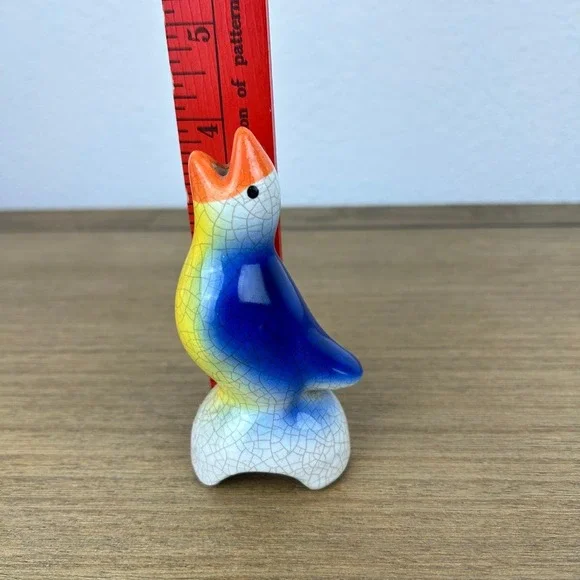 Vintage Ceramic Pie Bird Vent Blue Yellow Orange Glaze Crazed Baking Steam Vent - Picture 7 of 8